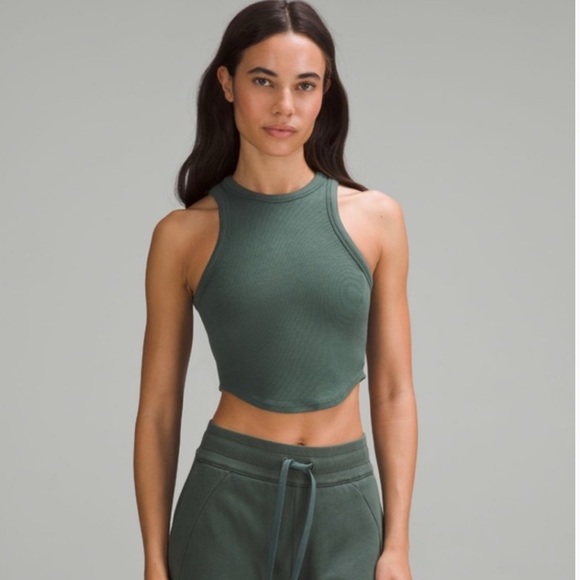 lululemon athletica Tops - Lululemon Cropped Green Ribbed Crop Tank Top Forest Green Size 6